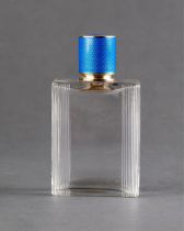 PERFUME FLACON WITH BLUE AND WHITE ENAMEL ON SILVER WITH CARTIER LID, 1927