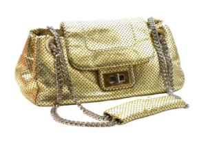 CHANEL GOLD PERFORATED LAMBSKIN CLASSIC FLAP CHAIN SHOULDER BAG