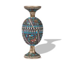 RUSSIAN SILVER-GILT AND ENAMEL EGG CUP