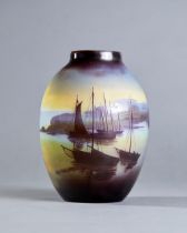 ART NOUVEAU CAMEO GLASS 'GALLÉ' VASE DECORATED WITH SAILING BOATS AND SEASCAPES, CIRCA 1910