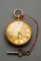 18K YELLOW GOLD AND ENAMEL POCKET WATCH, CIRCA 19TH CENTURY