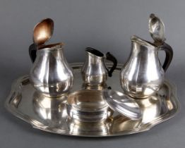 GEORGES RENÉ LECOMTE (1867-1958) ART DECO SILVER FIVE-PIECE TEA AND COFFEE SERVICE