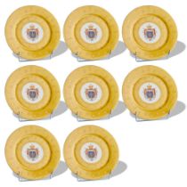 SET OF EIGHT YELLOW PORCELAIN PLATES WITH ARMS OF NAPOLÉON 1ST probably Manufacture de Paris, first