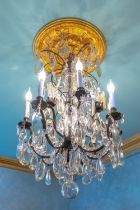 LOUIS XV STYLE BRONZE AND CRYSTAL CHANDELIER PARIS, 20TH CENTURY