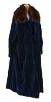 SAPPHIRE VELVET, CREPE AND FUR EVENING COAT, ROMANIA, CIRCA 1920