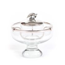 GLASS AND SILVER CAVIAR SET, ROBBE & BERKING Glass caviar service with silver lid.