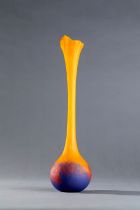 SCHNEIDER 'LE VERRE FRANÇAIS' TALL ORANGE AND BLUE CAMEO VASE, CIRCA 1930S