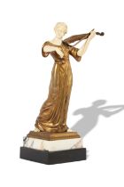 ART NOUVEAU FIGURINE OF VIOLIN PLAYER AFTER A MODEL BY CAMPBELL