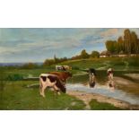 YAKOV BROVAR (1864-1941) Herd of grazing cows by the river