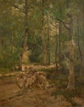 REUBEN LE GRAND JOHNSTON (1851 - 1918) Flock of sheep in the forest