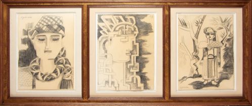 NATALIA GONCHAROVA (1881-1962) Set of three drawings: