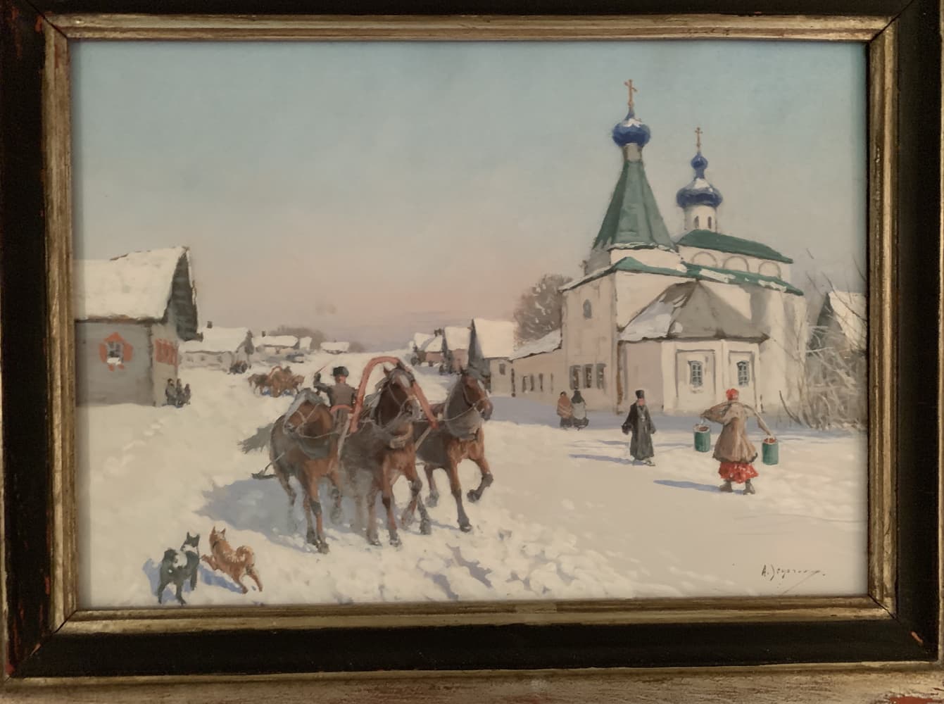 ANDREI EGOROV (1878-1954) Russian village with troika - Image 2 of 2