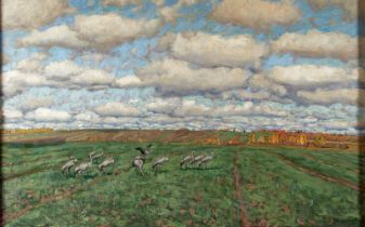 STANISLAV ZHUKOVSKY (1873?1944) Landscape with cranes