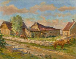 LEONARD TURZHANSKY (1875-1945), ATTRIBUTED TO Horses in rural landscape