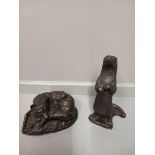 2 Bronze Figures - A Fox & Cubs & An Otter