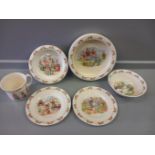 6Pc Royal Doulton Bunnykins (1 Plate Damaged) & 2 Wedgwood Peter Rabbit Cups (1 Damaged)