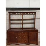 A Georgian Oak Dresser & Plate Rack H194cm x W180cm x D54cm (Cornice Damaged)