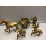 A Brass Horse & Trap, Blacksmith & 2 Horses