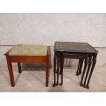 A Mahogany Piano Stool & A Mahogany Nest Of 3 Tables