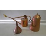 A Copper Coffee Pot, Copper Funnel & Copper Watering Can