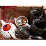 A Box Including Teapot, Saucer & Cup, Glass Bowl, Mug, Squirrel Nutcracker Etc
