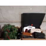 2 Boxes Christmas Decorations, Car Cleaning Kit, Foot Massager, Record Player Etc