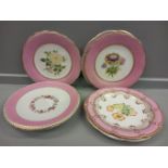 11Pc Pink Porcelain Plates, Cake Stand, Jar Etc (Some Damage)