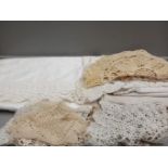 A Quantity Of Lace Edged Tablecloth & Tray Cloths Etc