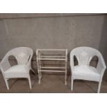 2 Painted Wicker Chairs & A Painted Towel Rail