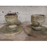 2 Small Ware Planters On Stone Plinths