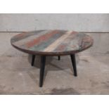 A Painted Round Metal Legged Coffee Table H43cm x W81cm