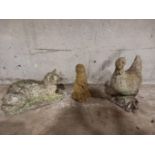 A Stone Cat, Rabbit & Hen