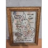 A Tapestry - Map Of England & Wales In Gilt Frame