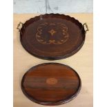 A Mahogany Brass Handled Inlaid Tray & 1 Other