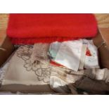 A Box Including Tray Cloths Etc