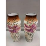 A Pair Of Glass Painted Mantel Vases