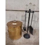 A Brass Coal Bucket & Companion Set