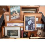 A Box Including Assorted Pictures, Cigarette Cards In Frame Etc