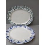 3 Victorian Blue & White Meat Plates