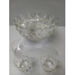 Glass Punch Bowl, 12 Cups & Plastic Ladle