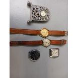 Box 4 Wrist Watches - Zenith, Leonida Etc & Small Quartz Mantel Clock