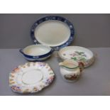 Box Blue & White Meat Plate, Flan Dish Etc