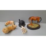 4 Pig Ornaments & Horse/Foal (Some Damage)