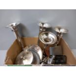 Box Plated Rose Vases, Dishes, Hip Flask, Figurines Etc