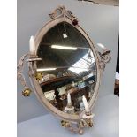 Painted Metal Oval Mirror & 4 Candle Holders
