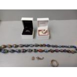 2 Pandora Rings In Boxes, Vintage Murano Style Necklace & 2 Charms