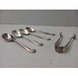 4 Silver Tea Spoons (Sheffield 1916) & Sugar Tongs