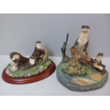 2 Border Fine Arts The Baby Pool A0727 & Otters L26 Limited Edition 419/850 On Stone Base