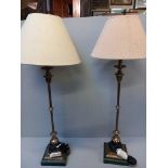 Pair Onyx & Brass Table Lamps & Shades