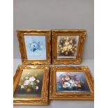 4 Modern Oils In Gilt Frames (Still Life)